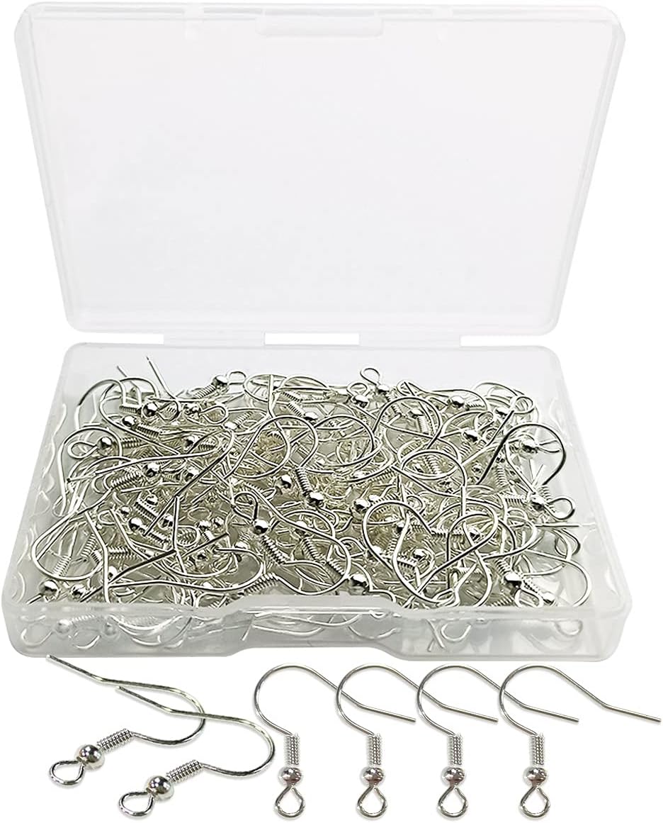 120pcs Earring Hooks with Ball and Coil, Hypo Allergenic Plated Silver Ear Wires with Transparent Storage Box, for DIY Jewelry Making