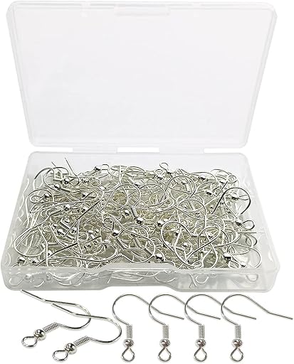 120pcs Earring Hooks with Ball and Coil, Hypo Allergenic Plated Silver Ear Wires with Transparent Storage Box, for DIY Jewelry Making