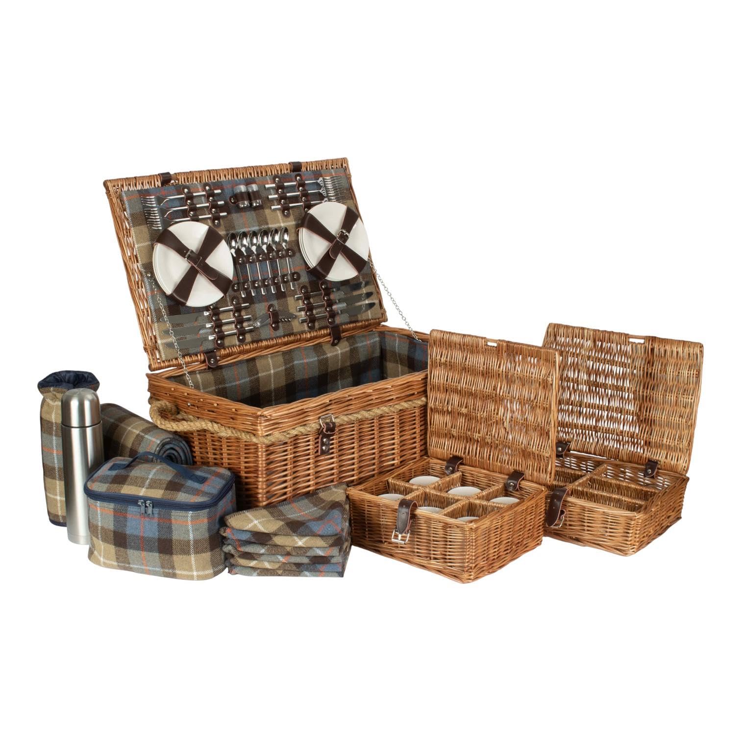 Red Hamper Natural Rope Handled Ravenstor 6 Person Fitted Picnic Basket