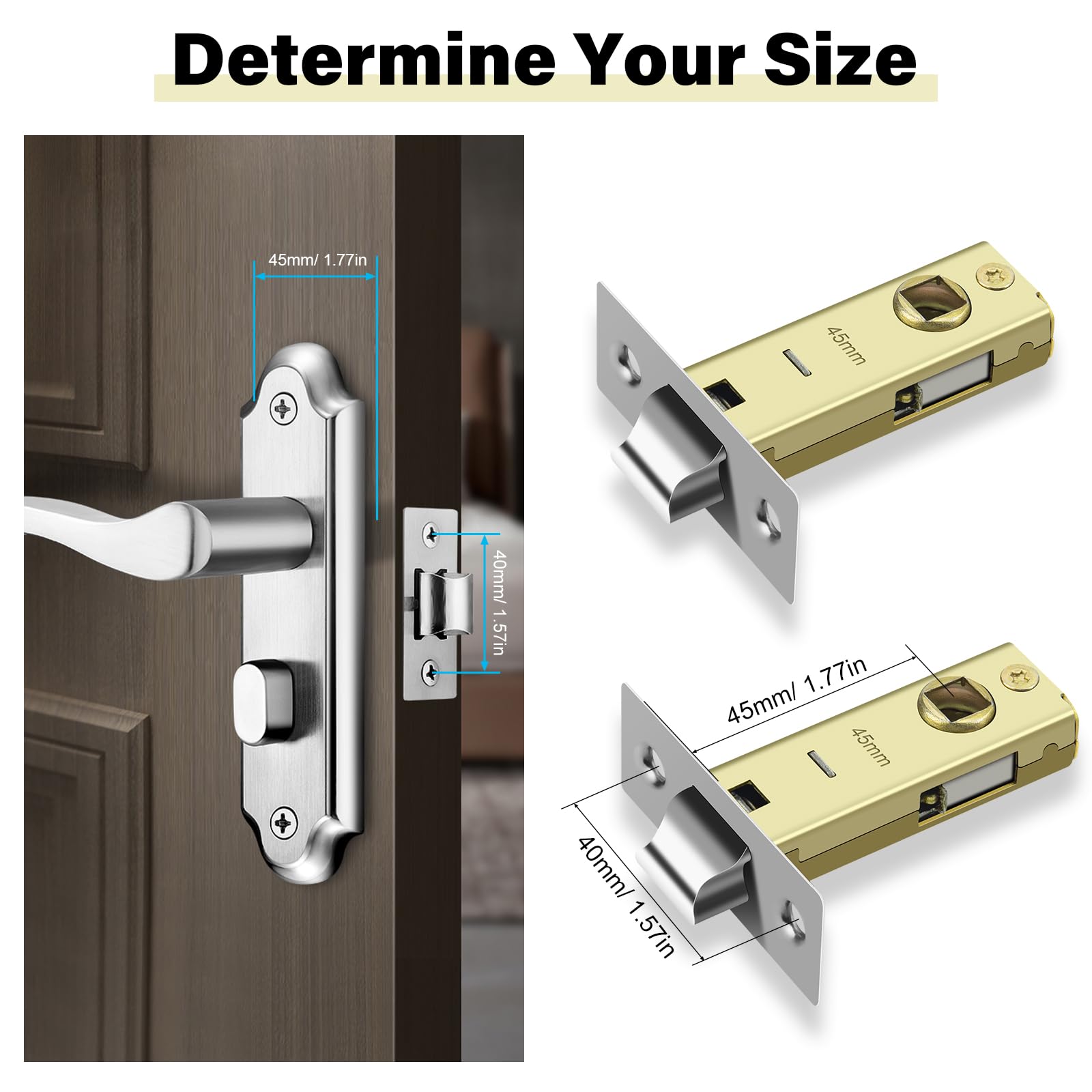 Juyibaao Lot De 4 Loquets De Porte 45 Mm, Loquet De Porte Intérieure Avec Vis, Loquet à Mortaise Pour Poignées De Porte à Levier à Ressort