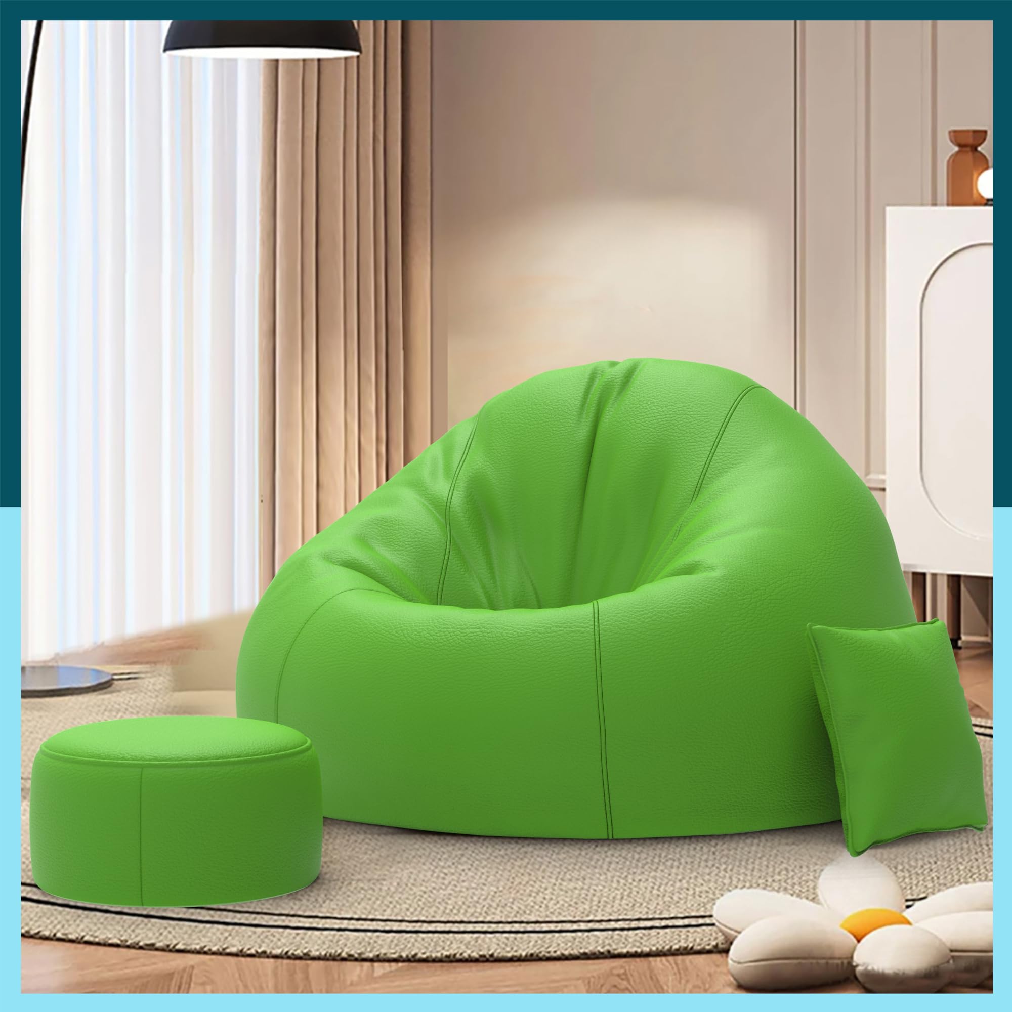 ComfyBean Bag with Beans Filled XXXXXL Bean Bag Comfy Originals - Bean Bag with Cushion and Footrest - Official : BeanElysium Range - Comfort Level : Basic - (Matching Cushion Round : Pea-Green)-picture-25