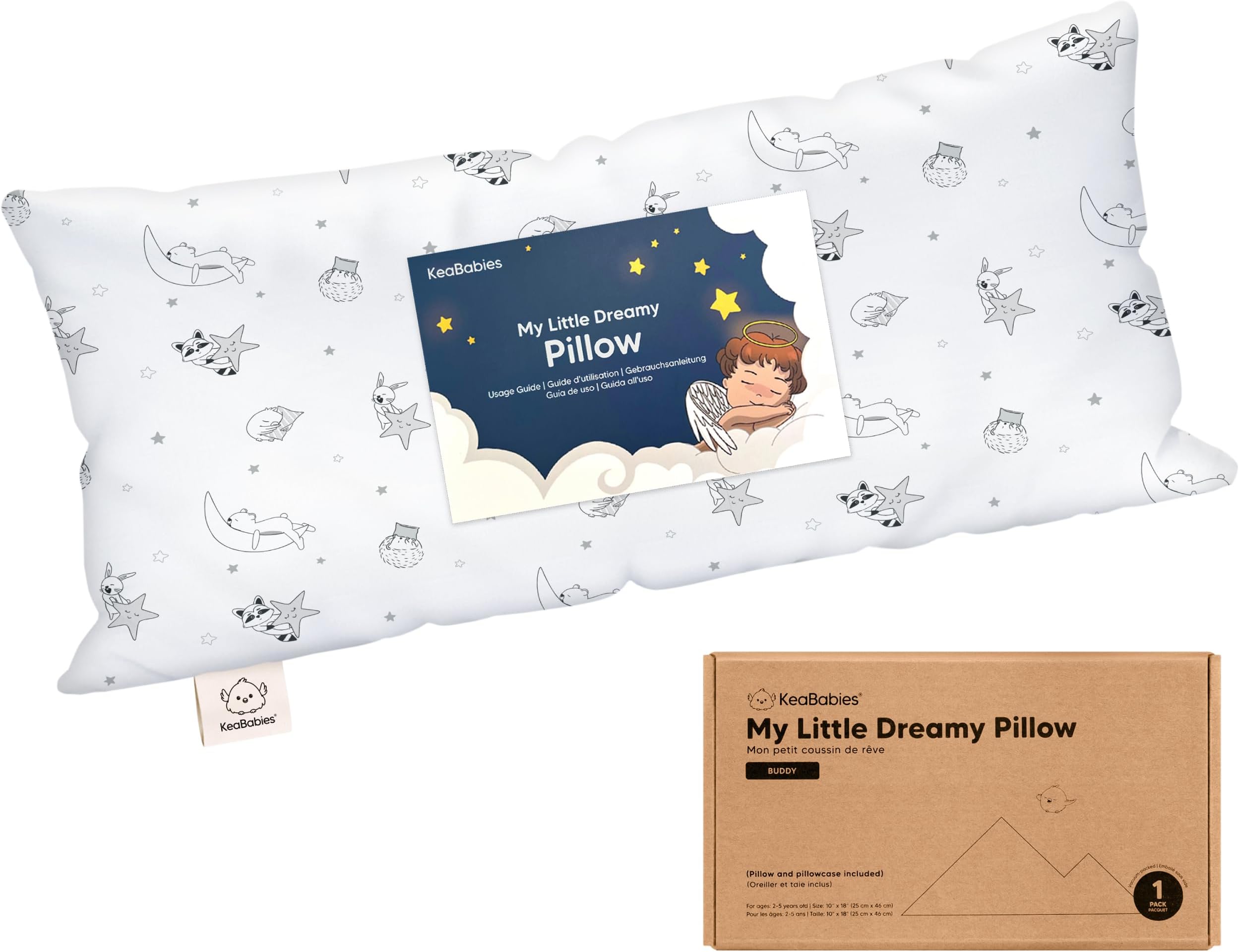 Toddler Pillow with Pillowcase - 10x18 My Little Dreamy Kids Travel Bed Pillows for Sleeping, Organic Cotton Small Pillowcase, Soft & Breathable, Machine Washable, Toddlers 2-5 years old (Slumber)