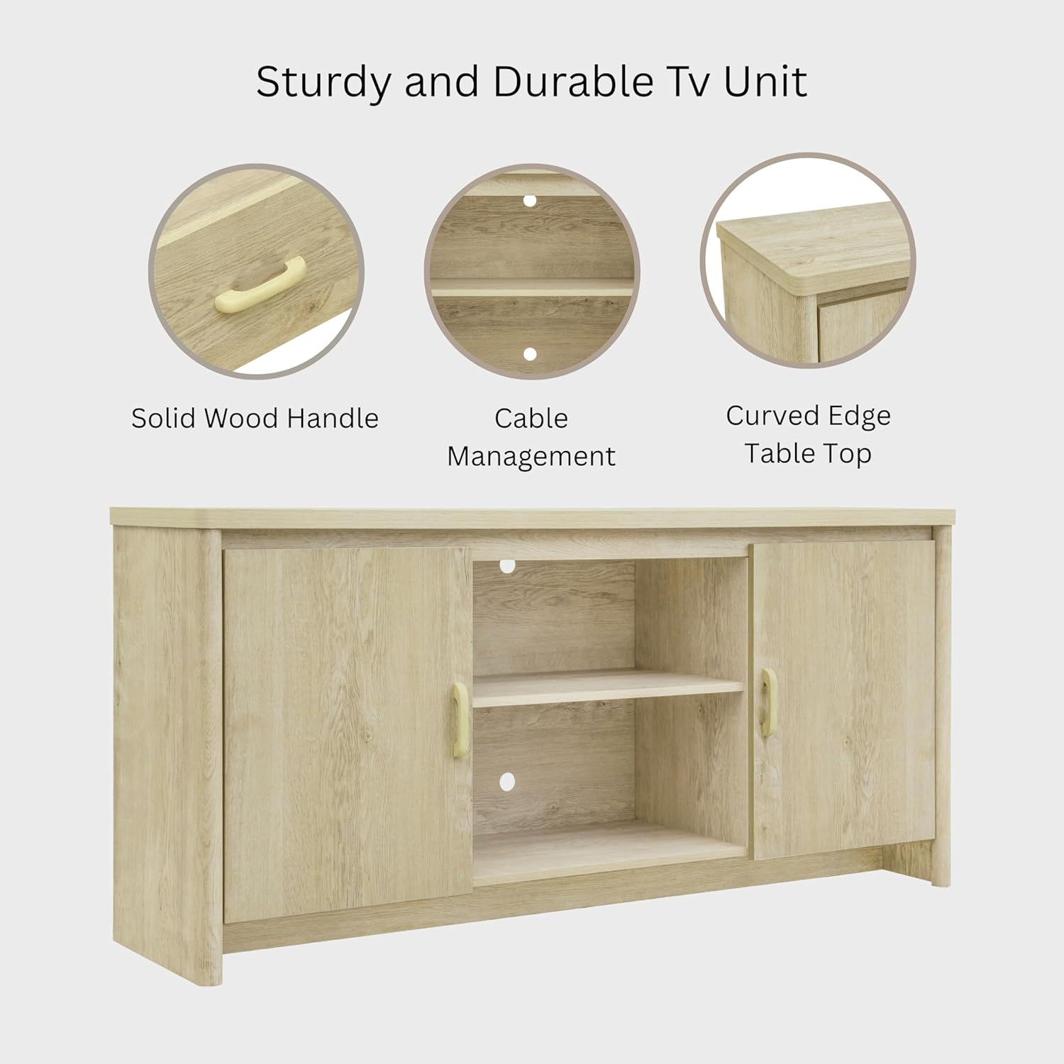 ELISA HOME Georgia TV Stand for 65 Inch TV, Modern Entertainment Center with Storage Cabinets and Open Shelves, Wooden Media Console Table for Living Room, Bedroom, Small Spaces, Light Oak