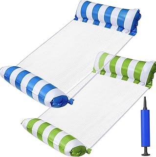 Inflatable Hammock, Pack of 2 Water Hammock Swimming Bed 4-in-1 Floating Air Mattress Swimming Rafts, Lake Beach Floating Lounger for Swimming Pool Beach, Drifter (Blue + Green)