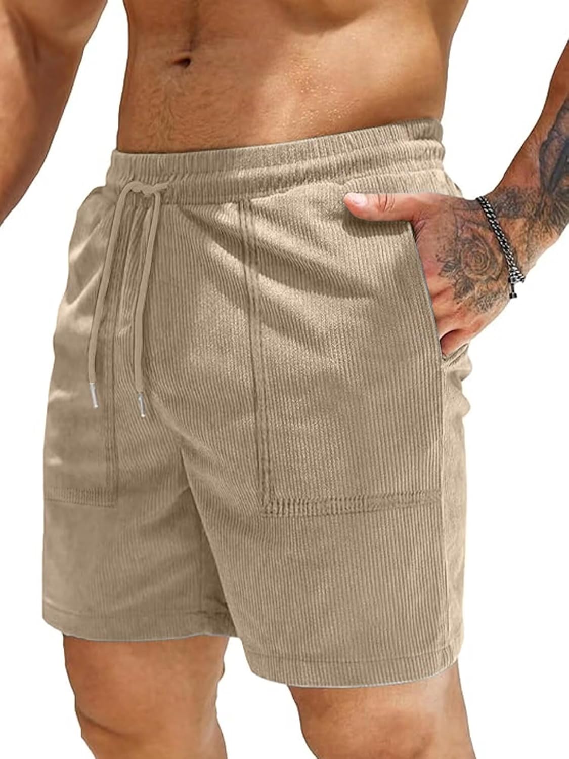 Shorts masculinos de veludo cotelê elástico cintura cordão algodão casual ajuste clássico frente plana leve verão praia shorts (P-2GG)