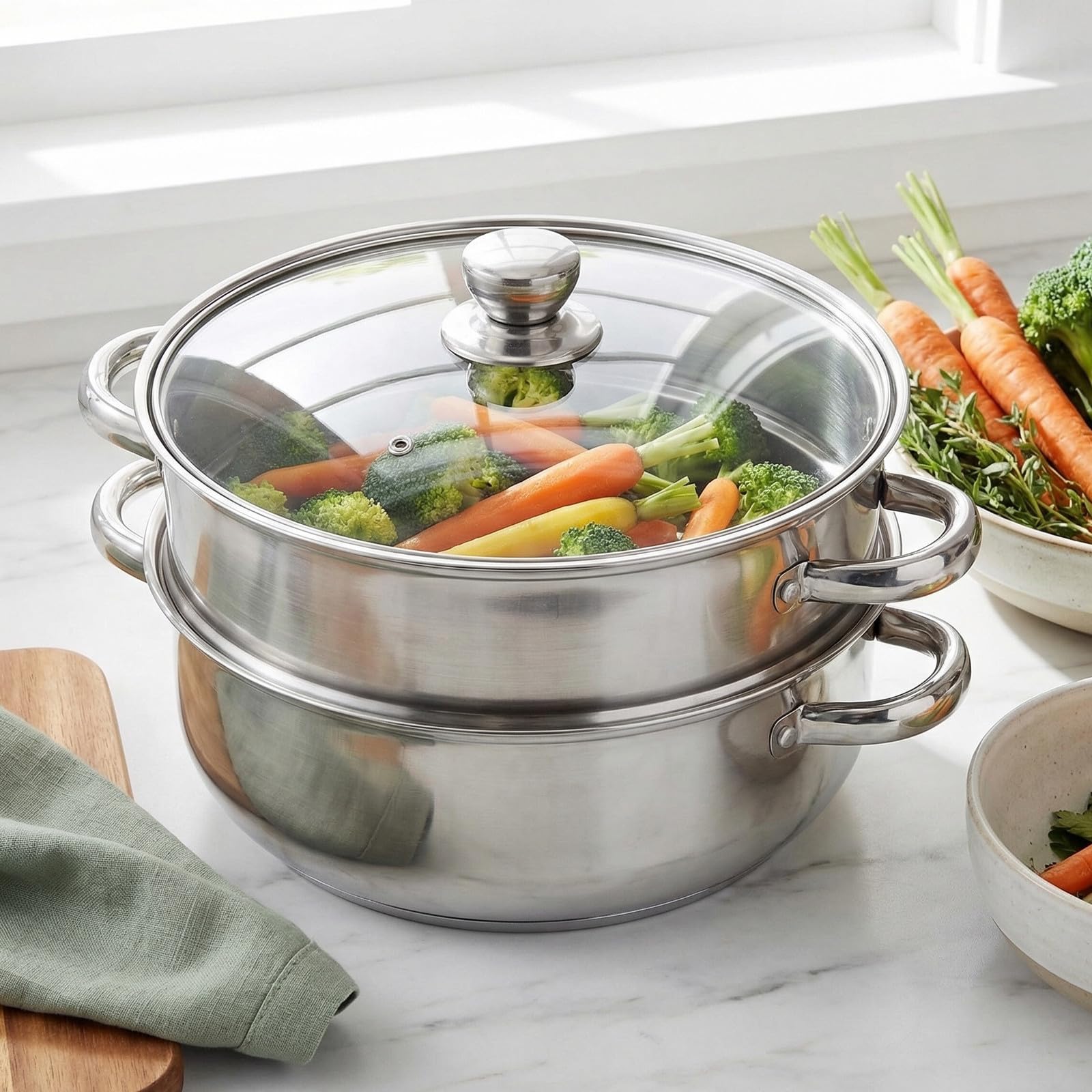 Genérico Olla Vaporera de Acero Inoxidable de Doble Capa con Asas Ergonómicas para Cocinar al Vapor Mariscos y Verduras en Cocina Doméstica