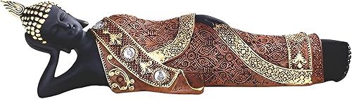 ICE ARMOR Buda tailandés reclinable de 12 pulgadas de ancho en estatua roja de Feng Shui, decoración religiosa, escritorio de oficina, hogar, sala