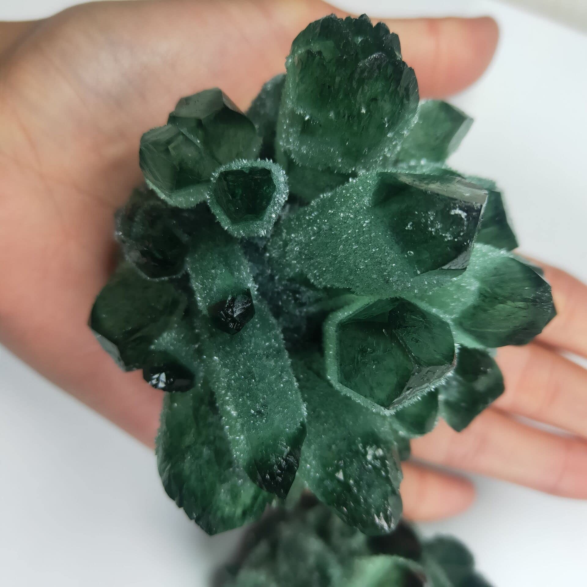 Cristal naturel brut Décoration de la maison 300-400g Grappe de cristaux de quartz vert naturel Cristaux de guérison Spécimen de pierres précieuses brutes for la décoration de la maison et du bureau P