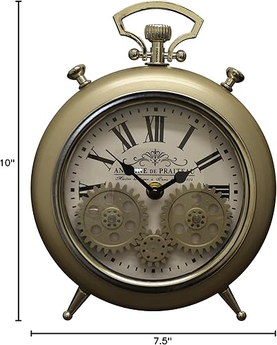 Miniatura 5 de Reloj de escritorio de esqueleto dorado y plateado estilo cronómetro vintage con engranajes móviles