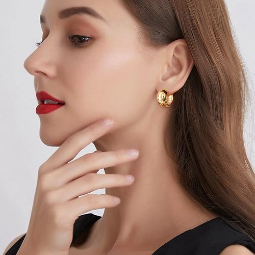 Miniatura 2 de YUJIE Aretes de aro de oro grueso para mujer, chapados en oro de 18 quilates, hipoalergénicos, pequeños aretes de aro de oro para hombre, joyería de