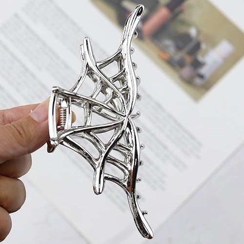Miniatura 8 de Pinzas para el cabello de telaraña, metal plateado, accesorios para el cabello de Halloween para mujeres y niñas, juguetones huecos, pinzas para el