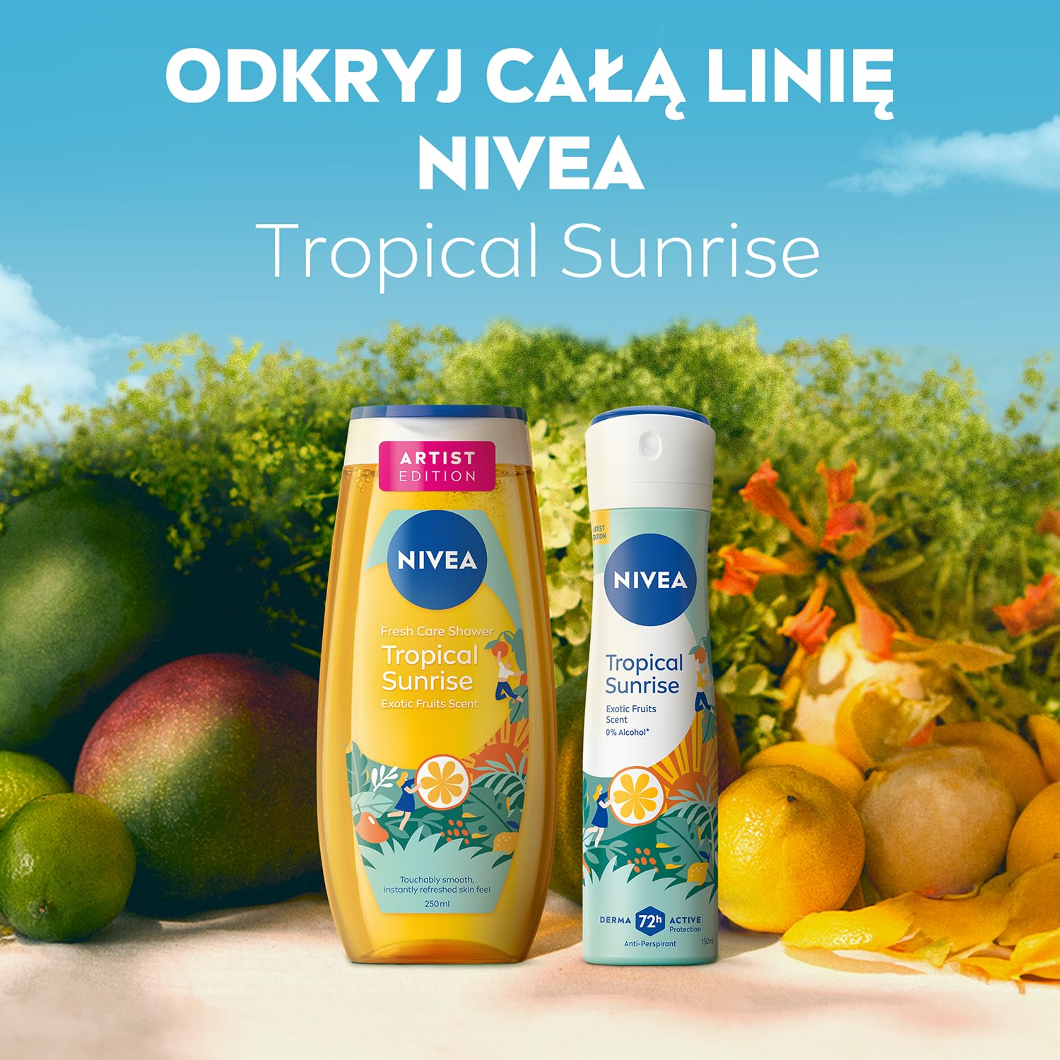 NIVEA Tropical Sunrise Odświeżający żel pod prysznic z witaminą C i E - egzotyczne owoce, 250 ml