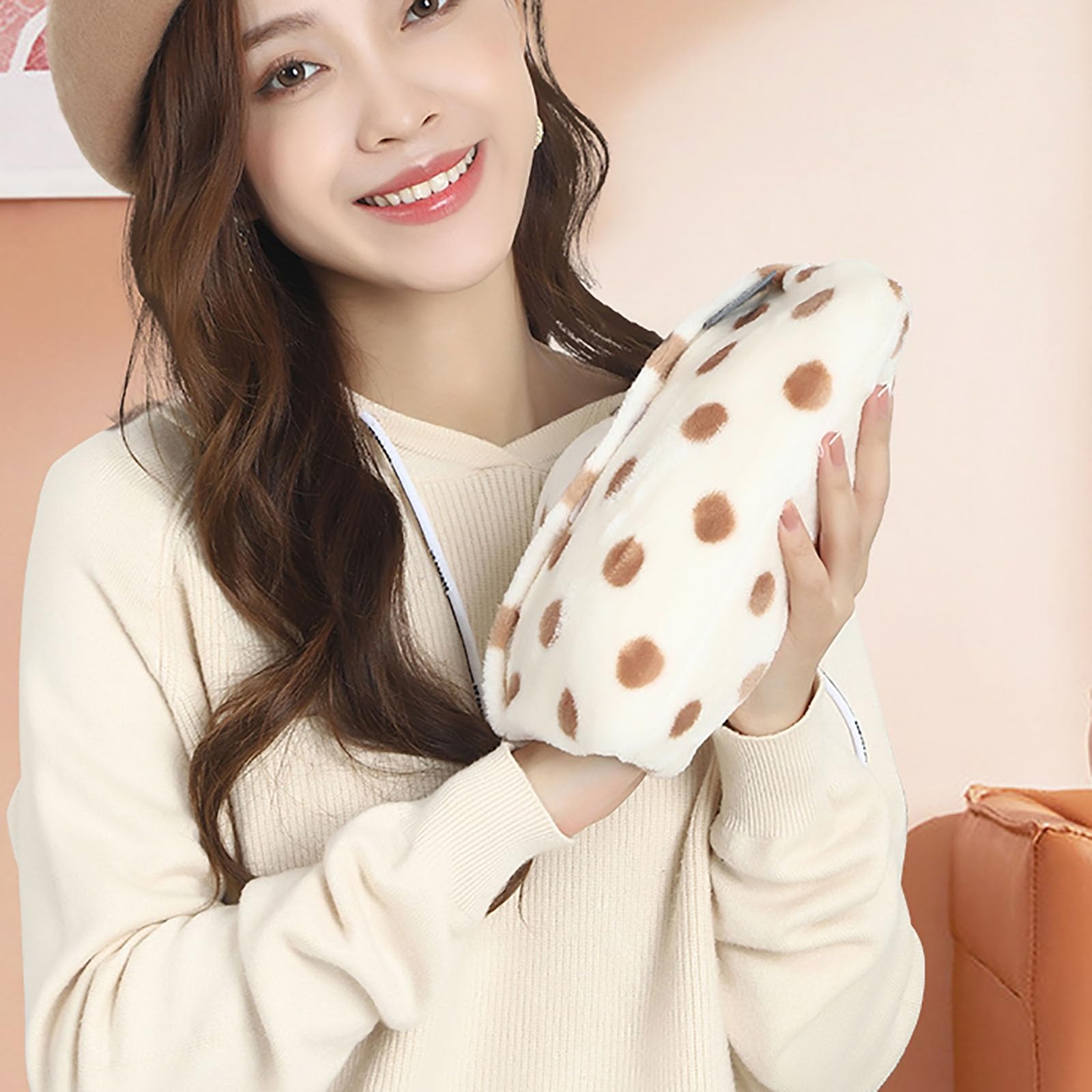 Bouillotte de 1 L, bouillotte en PVC, avec housse en polaire douce, portable, pour dormir - Chauffe-lit (rose)