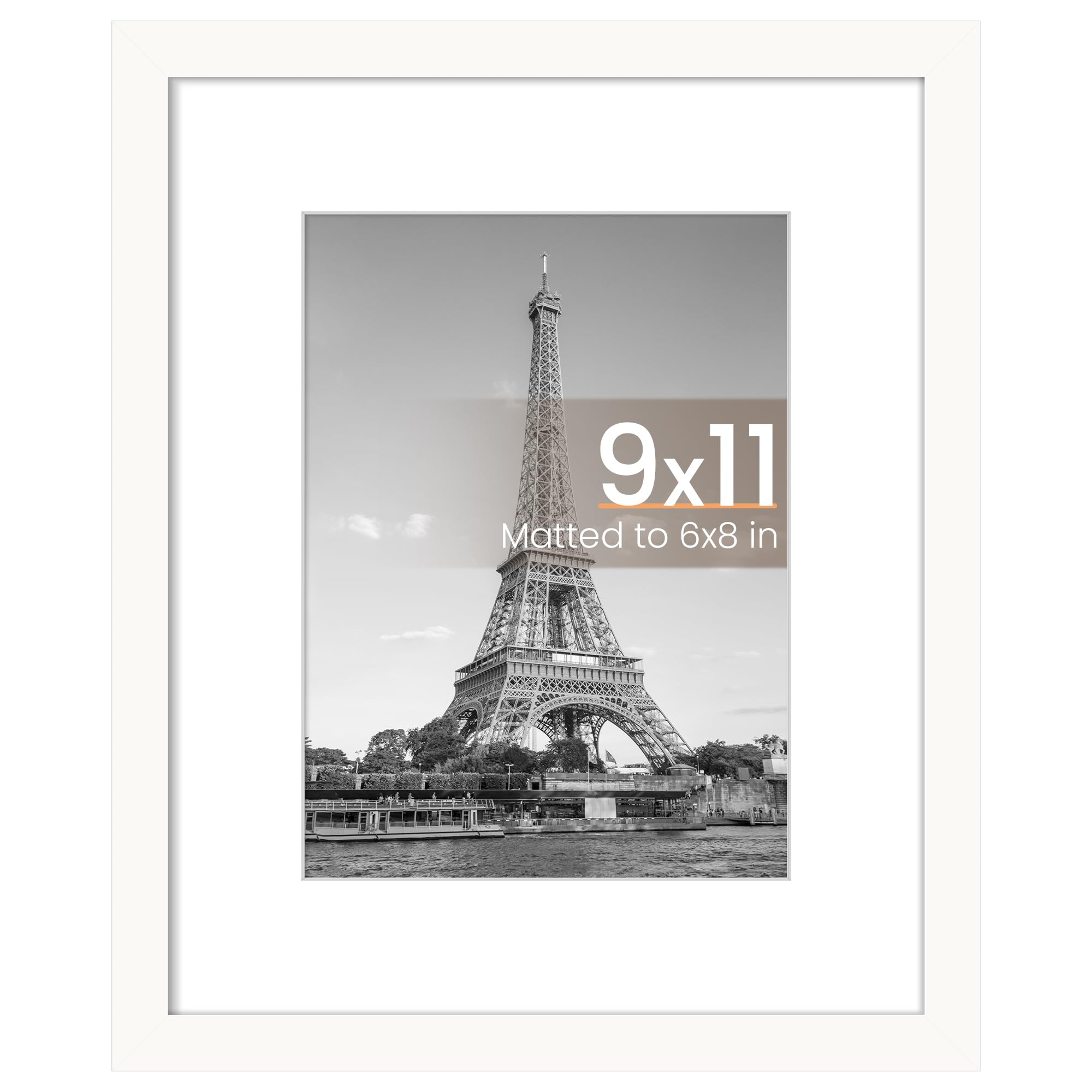 upsimples 9x11 Picture Frame, Wall Decor Photo Frames, White 1 Pack | 9 x 11 Frame, 6x8 Frame with Mat for Gallery Wall, Wedding, Baby, Dog, Dorm, Christmas