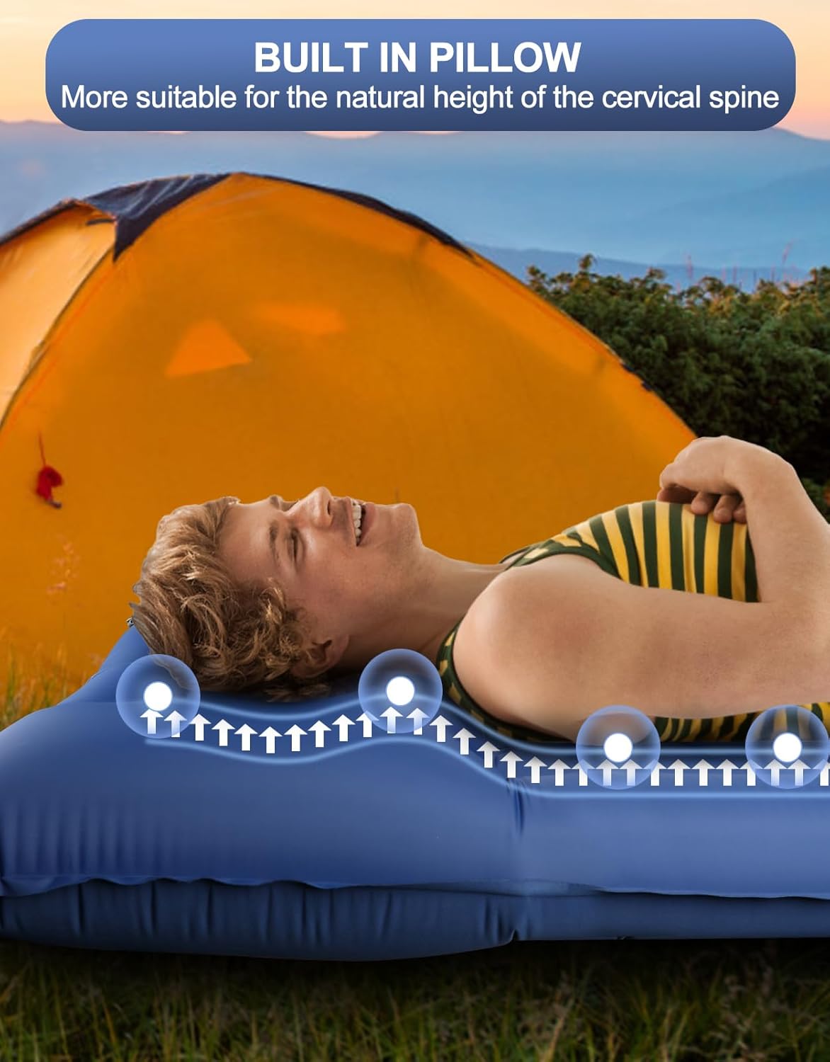 Extra Thick 5 Inch Sleeping Pad - Self Inflating Sleeping Pad with Pillow, Camping Mattress Pad with Foot Pump, Sleeping Pad Mat for Backpacking, Hiking, Traveling (Blue)