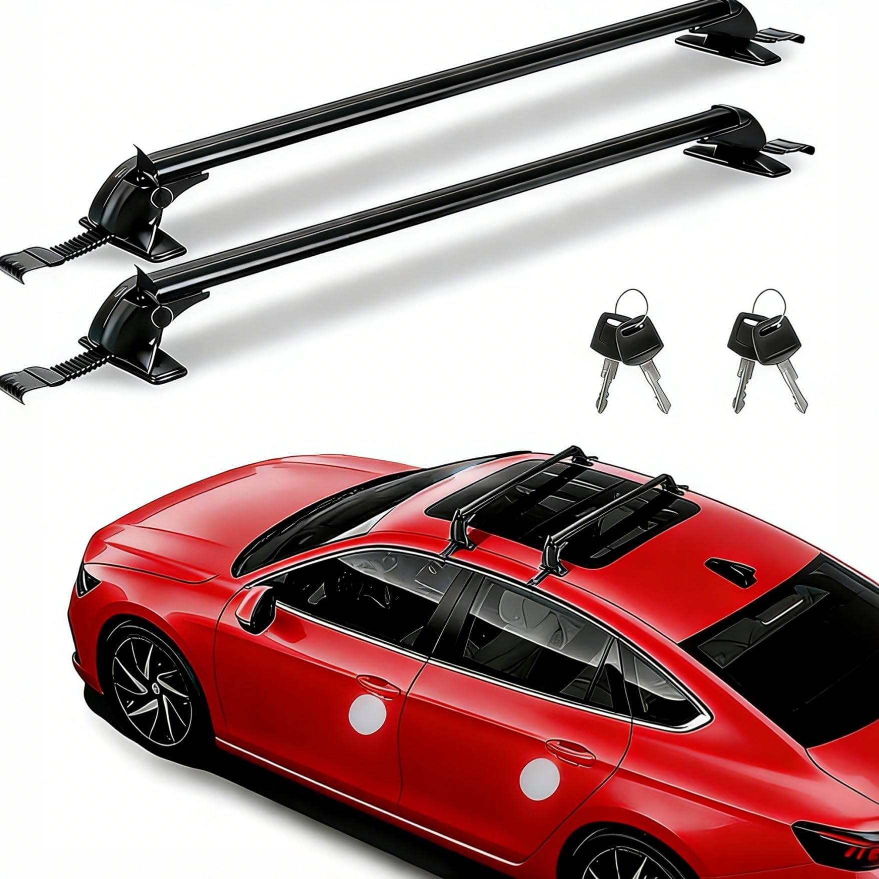2Pcs Universal Car Roof Rack Cross Bars w/Anti-Theft Lock,43" Aluminum Lockable Car Top Crossbars with Adjustable Window Frame for Bare Roof Kayak Bike Rooftop Cargo Carrier Luggage 165 LBS Load