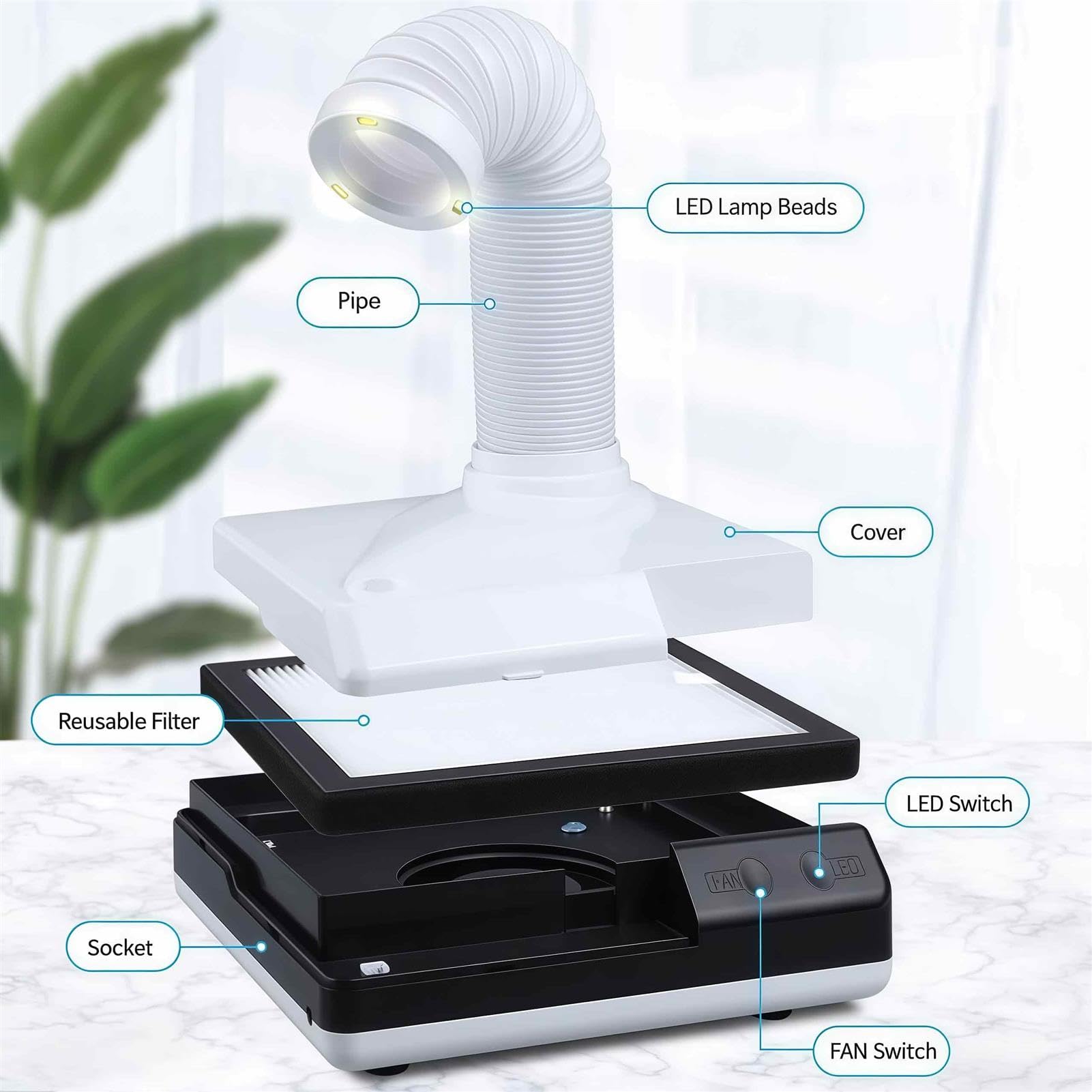 Aspirapolvere elettrico girevole a 360° con ventola e LED, 2 in 1, potente rimozione della polvere per salone e uso domestico