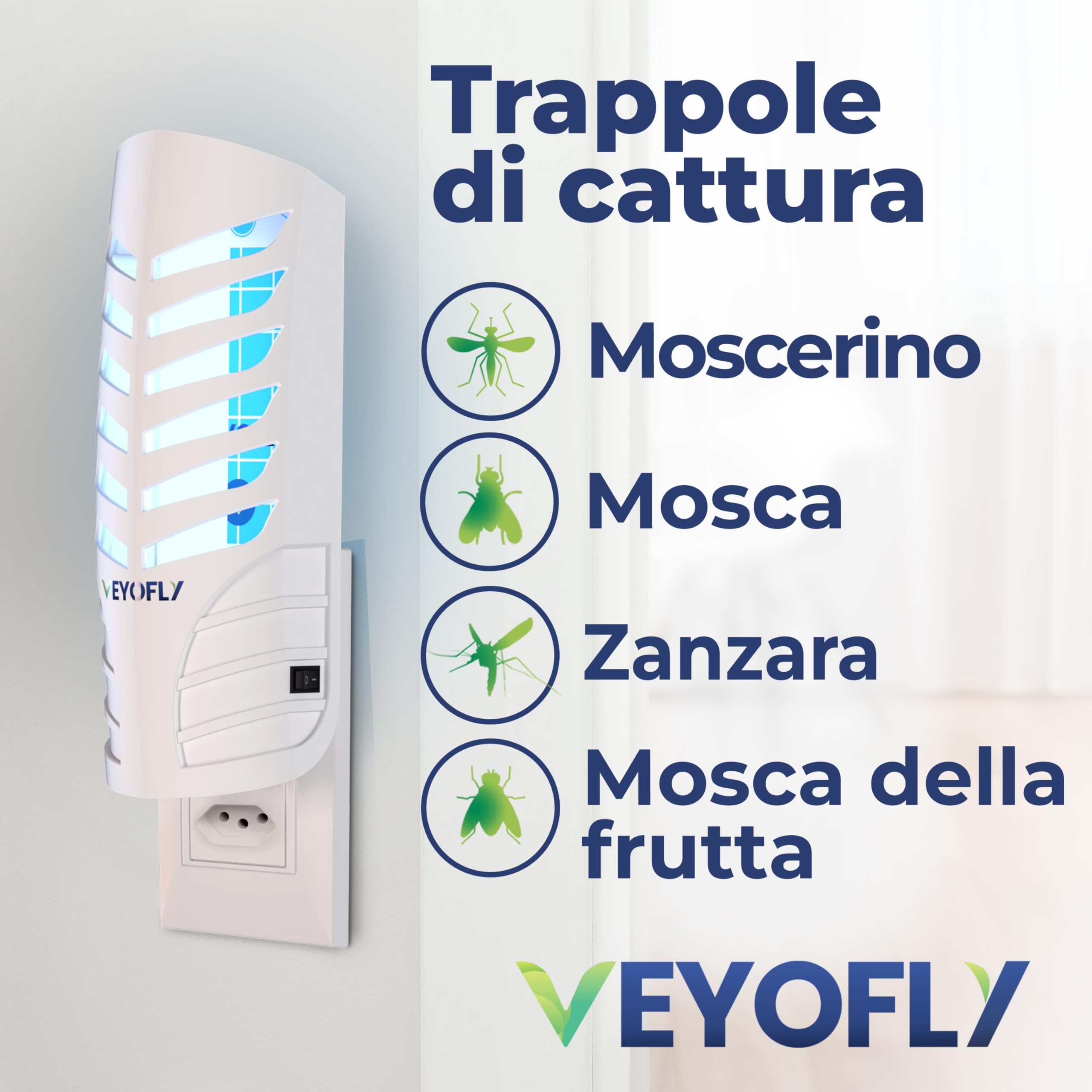 VEYOFLY Fruit Fly Traps for Indoors, Fly Trap Indoor, (1 Device + 3 Refills) Fly Catcher Indoor, Gnat Traps for House Indoor, Fly Trap, Safer Plug in Light Flying Insect Trap, Bug Killer