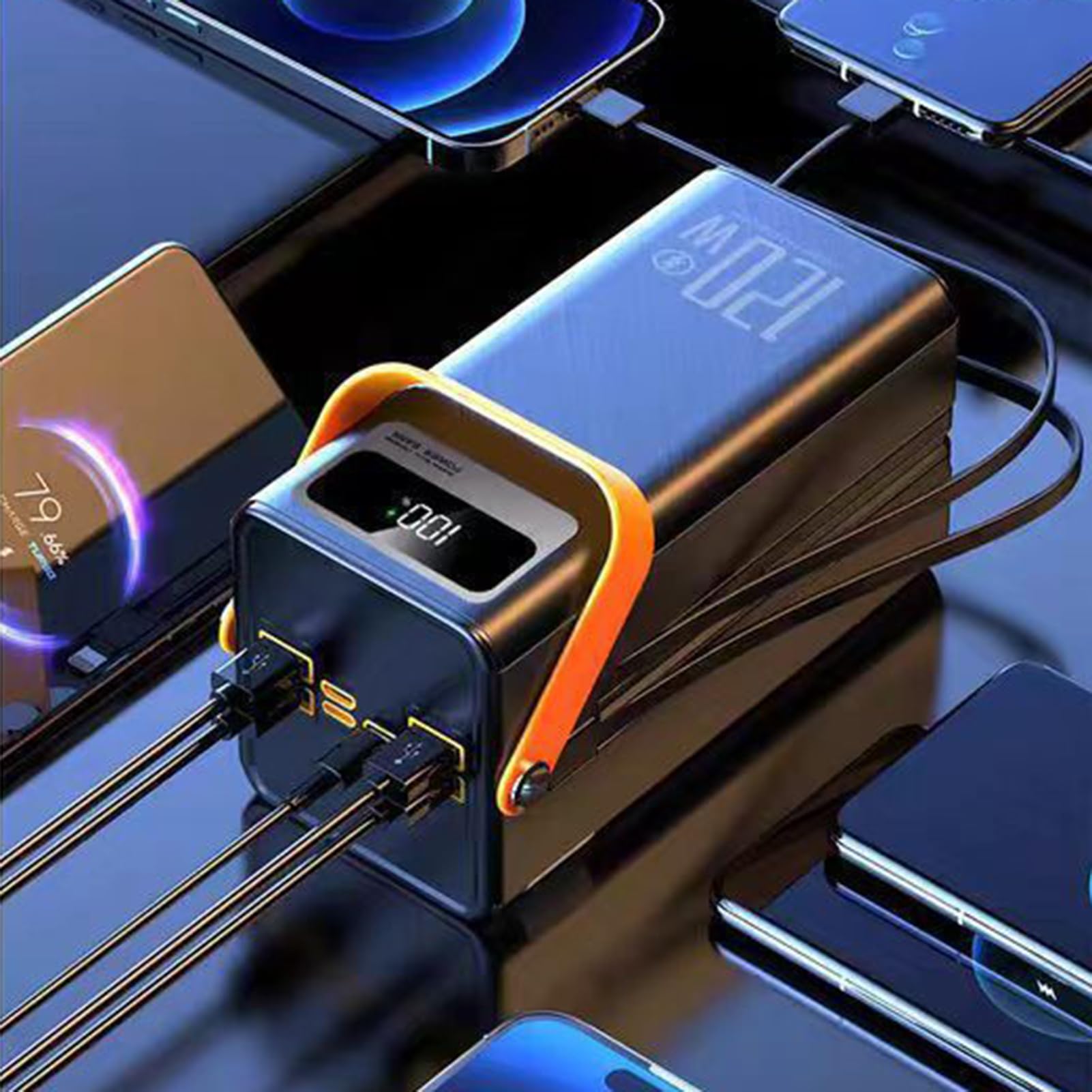 Charger Solaire Banque De Batterie Solaire PC Batterie Externe Équipement De Survie De 50000mAh avec Lumière Paquet De Batterie Externe 120 W avec Câbles Intégrés pour Road Trip