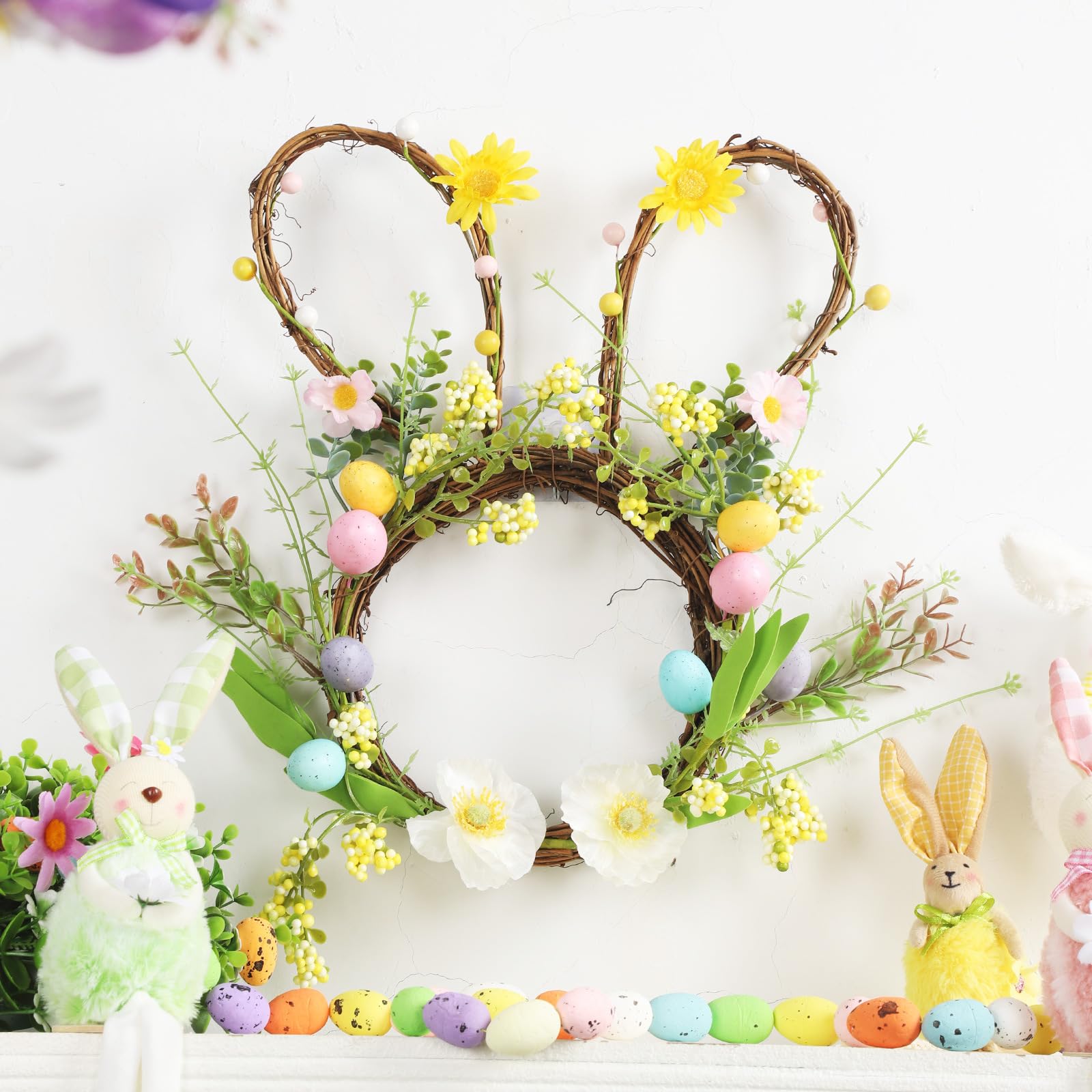 Osterdeko Türkranz Frühling Außen, Osterkranz Haustür mit Osterei, Ostertürkranz Frühlingsdeko Tür, Türkranz Ostern Deko Außen Innen, Osterdeko Frühlingskranz Haustür, Oster Türdeko Frühling (D-40cm)