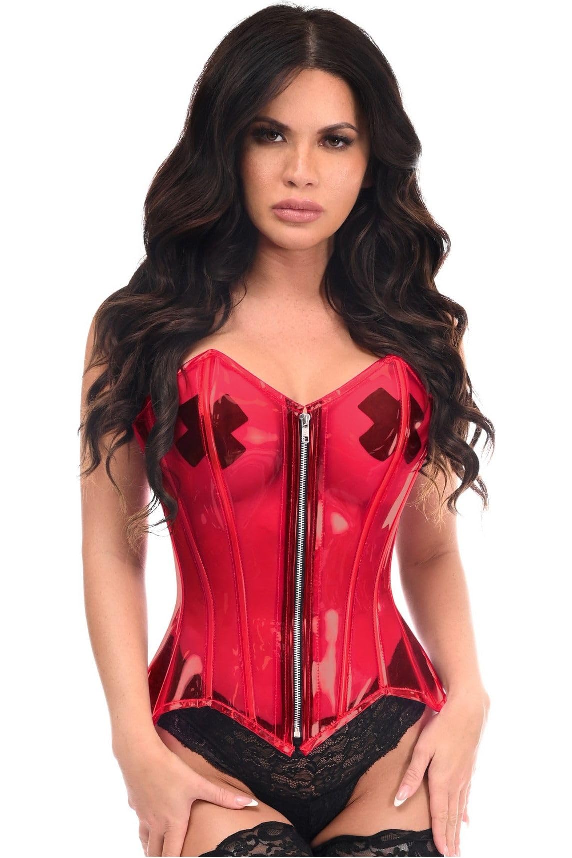 Lavish Clear Overbust Corset: Red 5X