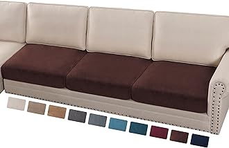 PrinceDeco Velvet Couch Cushion Covers 3 Pieces Velvet Separate Couch Cover Stretch Sofa Slipcover Washable Furniture Protector for Sectional Sofa Each Width Up to 40", Brown
