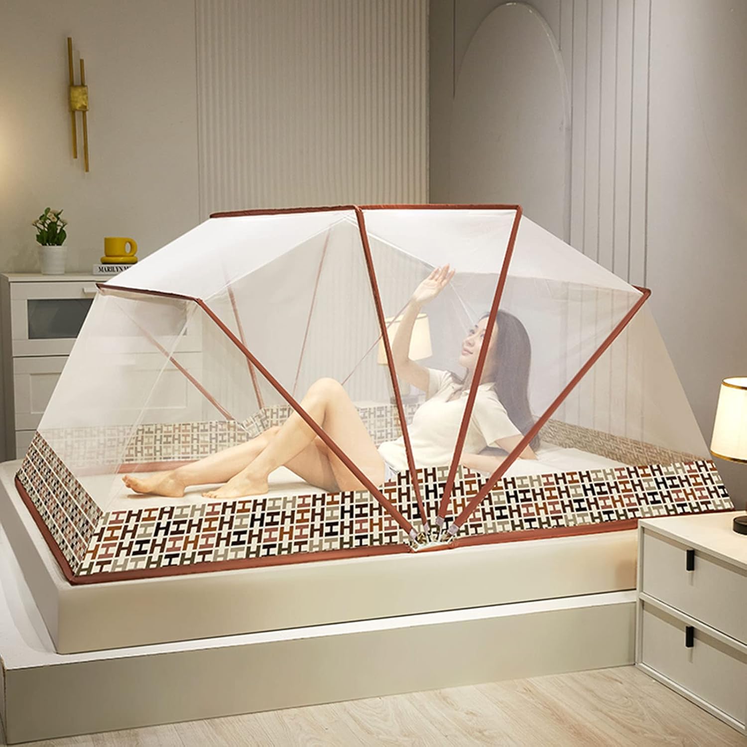 Mosquito Net Bed, Portable Foldable Flip Printed Mosquito Net, Suitable for Bed Camping Travel Home Outdoor (80x190cm)