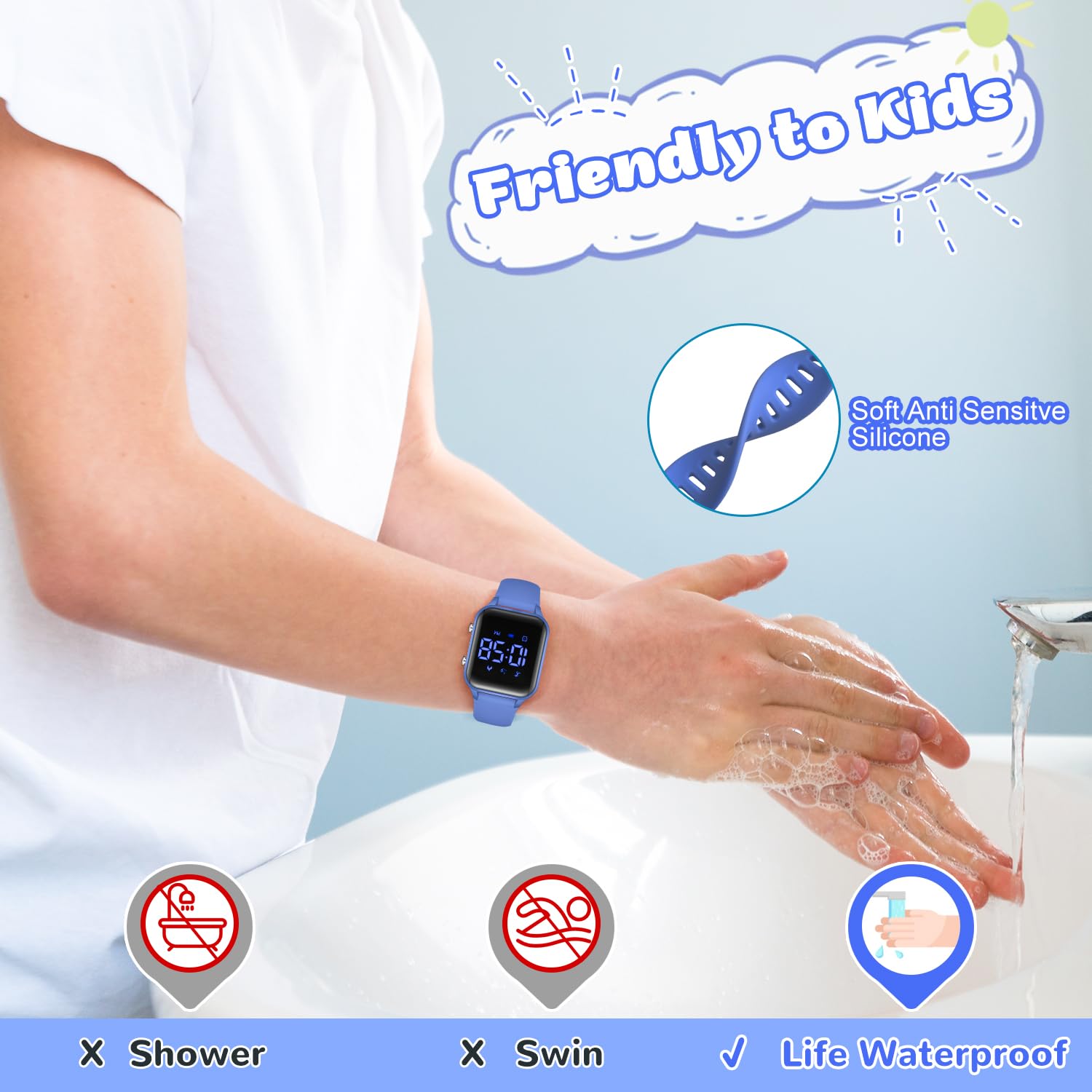 L LAVAREDO Relojes digitales para niños y niñas, reloj deportivo impermeable con podómetro, cronómetro, alarma de vibración para edades de 5 a 13 años, sin aplicación, reloj de seguimiento de fitness