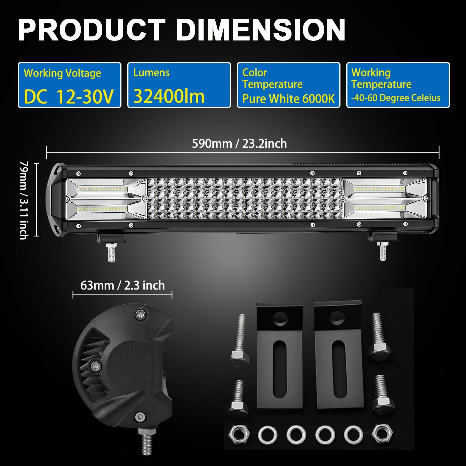 Willpower 23 Zoll 324W LED Arbeitsscheinwerfer Bar mit 12V Kabelbaum, led balken für Auto Bagger Anhänger Traktoren LKW SUV offroad