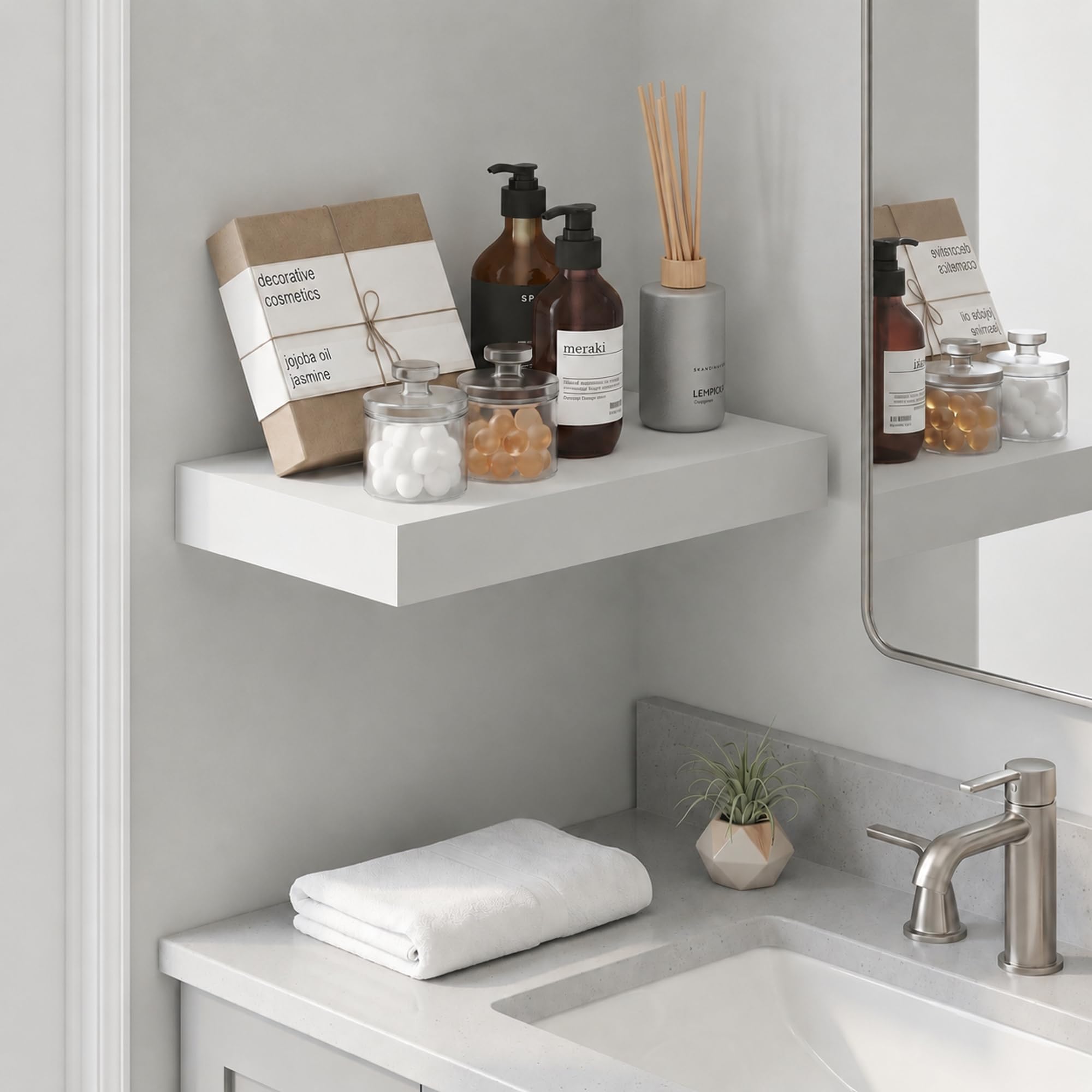 Furinno White / 9.3 x 15.8 / Modern Bathroom Shelves