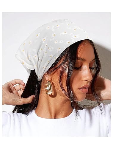 Miniatura 5 de AWAYTR Pañuelo elástico para el cabello, 3 pañuelos para la cabeza con clips, pañuelo, diadema para mujer, BlancoBeigePúrpura, 1 unidad (paquete de