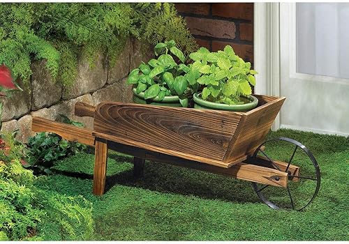 Miniatura 2 de Jardinera de madera carretilla país flor carro planta soporte patio jardín