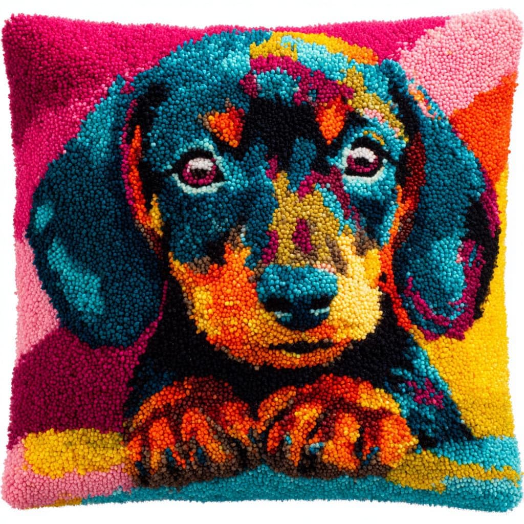 Henypt Latch Hook Cushion Kits, Dog