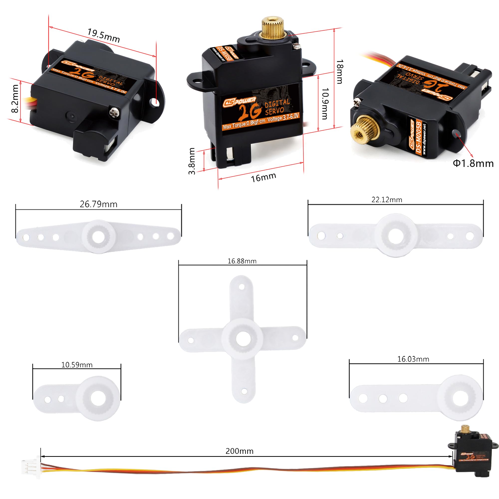 2G Micro RC Car Digital Servo Metal Gear Mini Motor para Modelo de Aviones de Juguete de ala Fija Helicóptero Barco Conducto Avión Robot (JST1.25)
