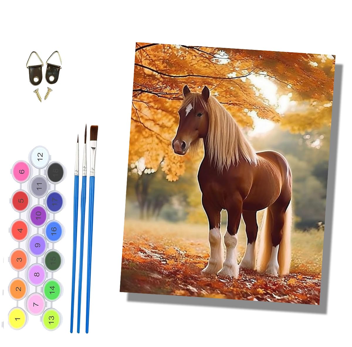 HONGPZH Paint by Numbers for Adults and Beginner Painting by Number Without Frame Oil Paintings on Canvas House Wall Decor 16x20in Autumn Horses