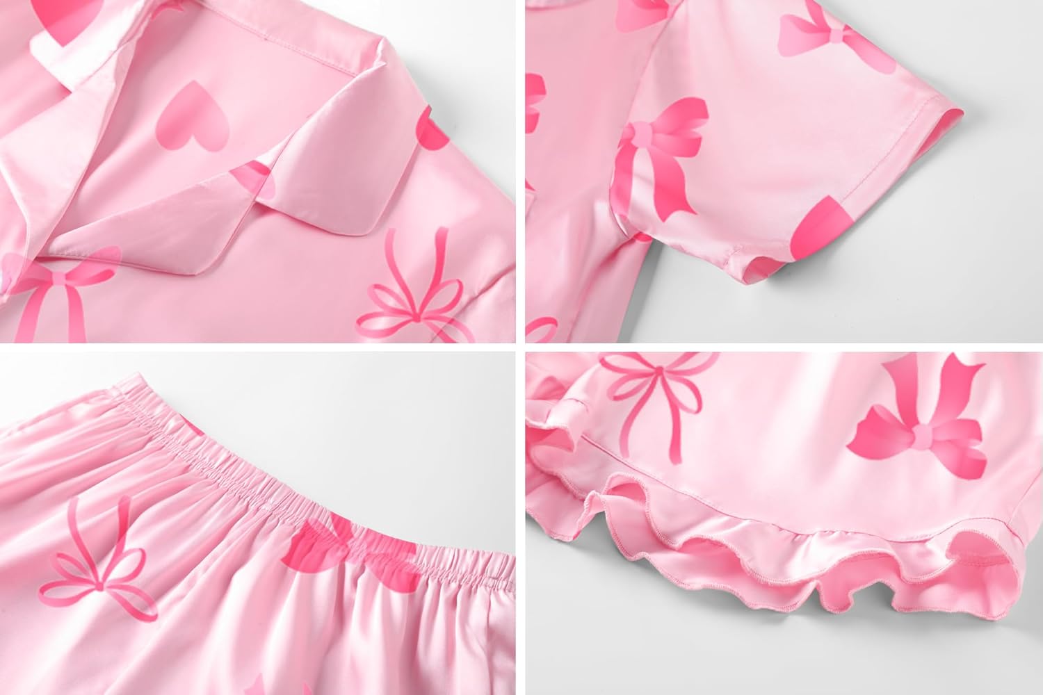 QZH.DUAO Girls Satin Pajamas Set Button Down Silk 2 Piece Pj Sets Ruffle Short Sleeve Sleepwear - Image 6