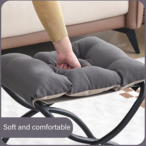 Miniatura 6 de LITA Taburete reposapiés tapizado plegable, moderno y pequeño otomano portátil con cojín de algodón grueso desmontable acolchado con marco de metal