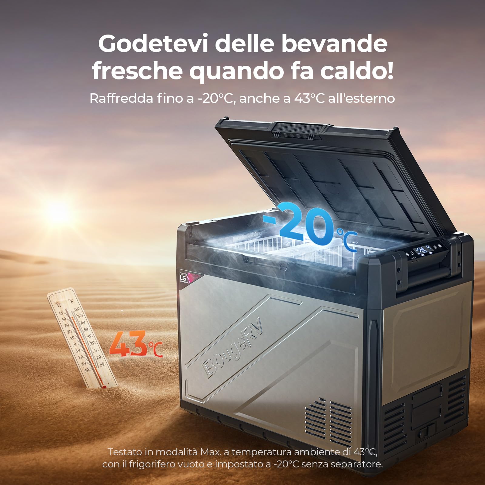 BougeRV Rocky2 65L Frigorifero per Auto con Compressore Potente da 5,7 cc Frigo Auto 12V 220V Divisore Rimovibile App Frigorifero Portatile Doppia Zona per Campeggio Viaggio Barca Camion -20℃~20℃