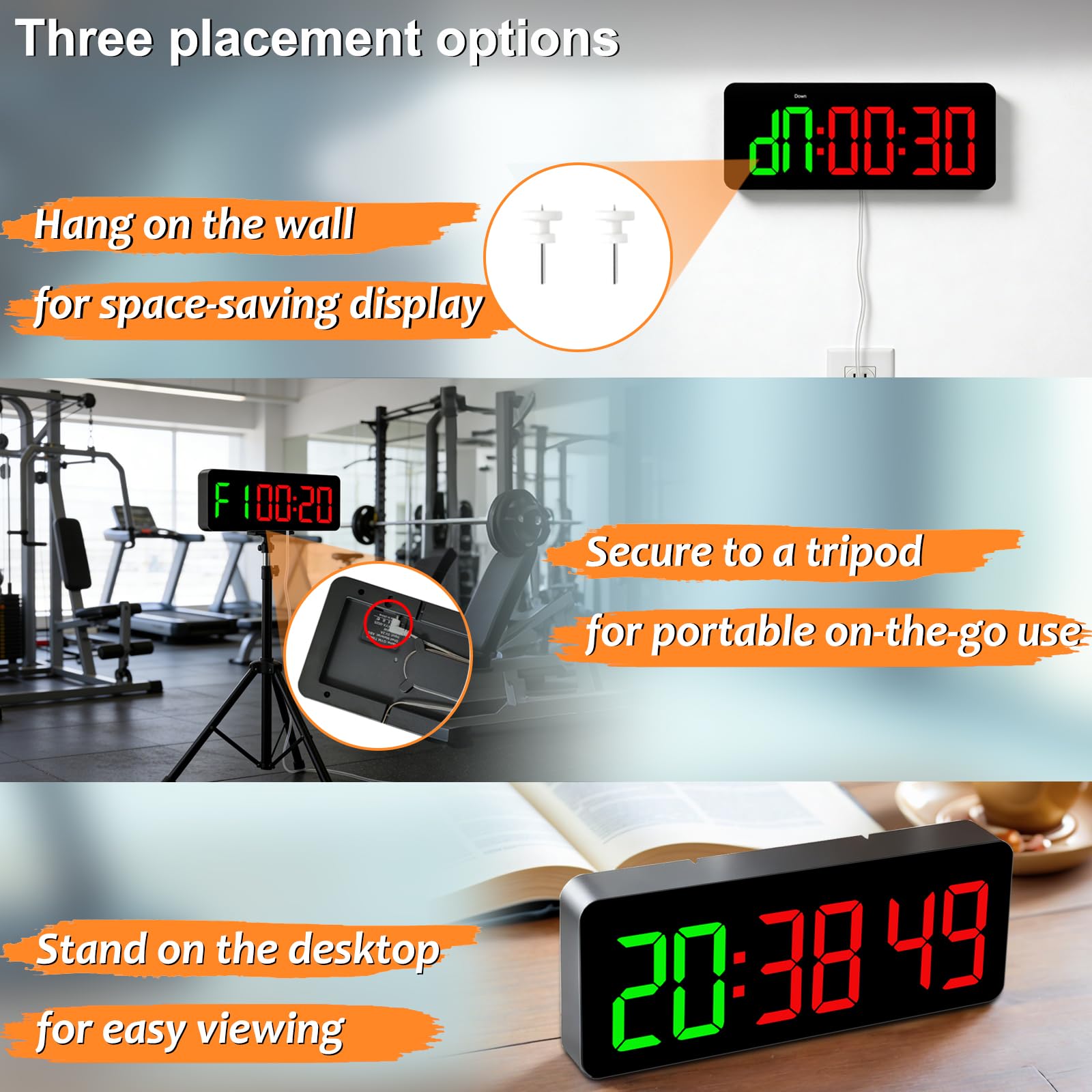 Orologio da palestra con timer per Tabata/FGB/EMOM, allenamento a intervalli con ampio display a LED, orologio digitale da parete con secondi, timer fitness con telecomando per aule, casa