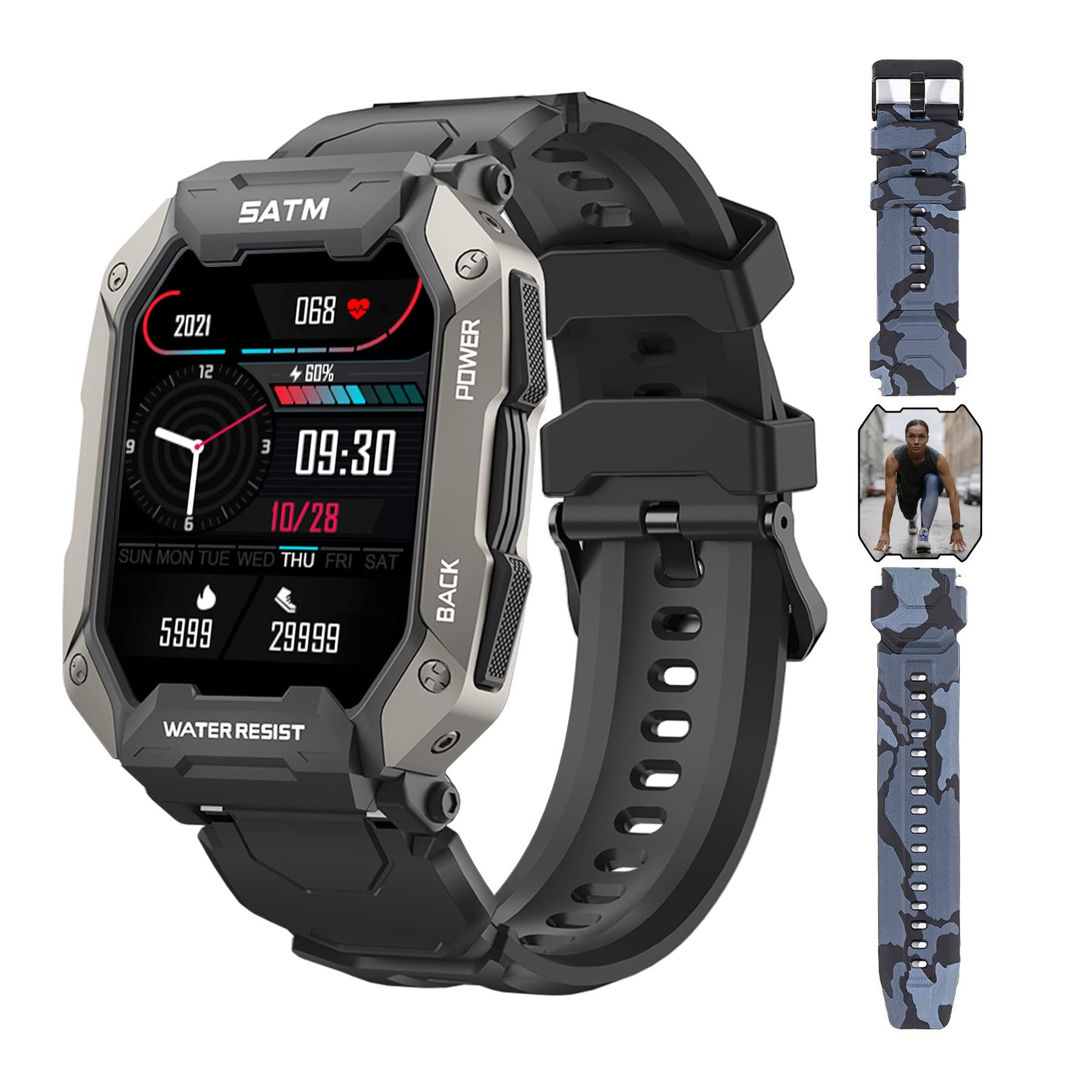 Smart Watch, Eiifiter Fitness Tracker for Men, 5ATM IP68 Waterproof 1.71" Full Screen Sport Band wit