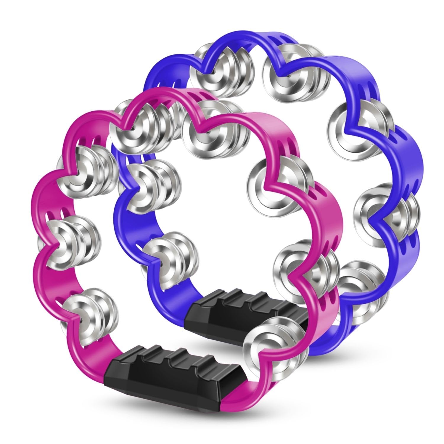 Flexzion Flower Tambourine, 8 Inch Handheld Percussion Instrument w/Metal Jingles & Ergonomic Grip