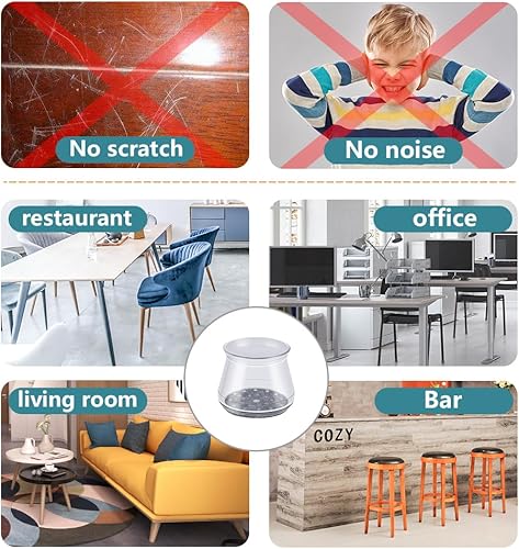 Miniatura 6 de Protectores de silicona y fieltro para patas de silla, protectores para pisos duros como madera (para patas de 0.9 a 1.29 pulgadas de diámetro), 24