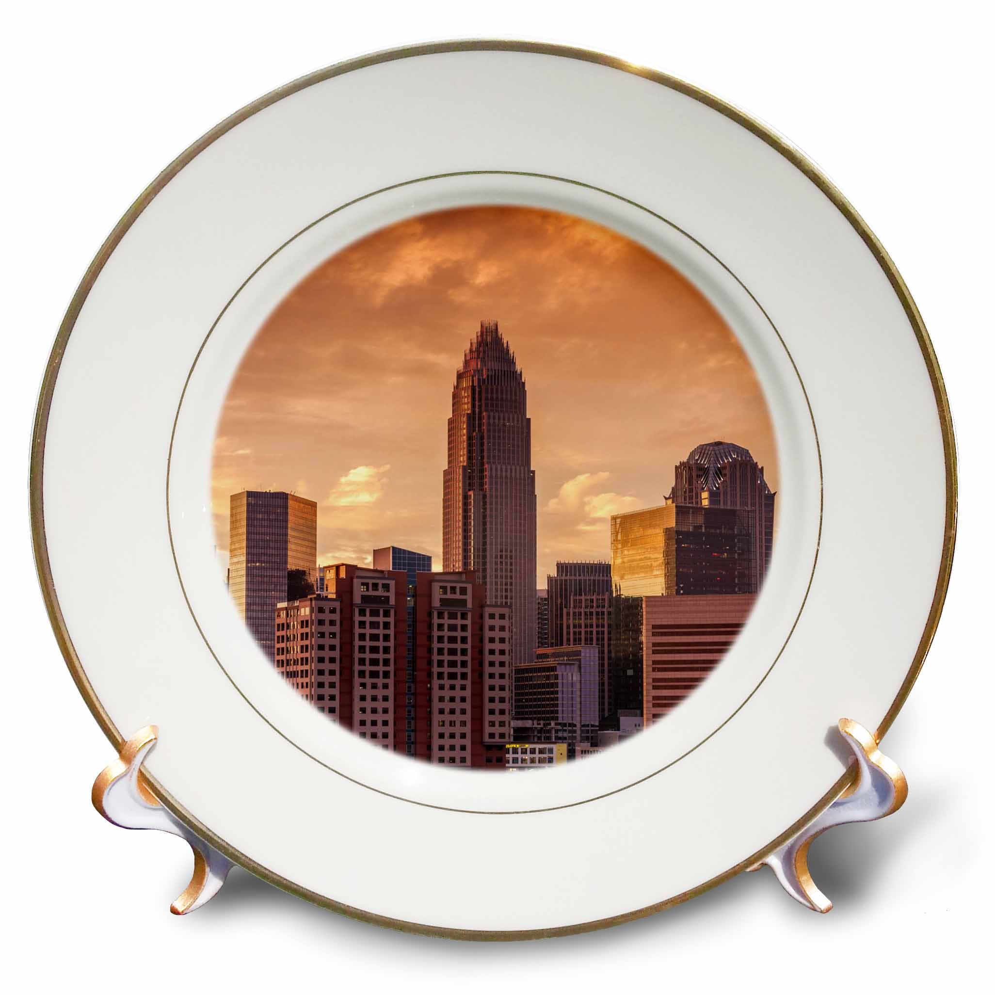 3D Rose North Carolina-Charlotte-City Skyline from The Southeast-Sunset Porcelain Plate, 8