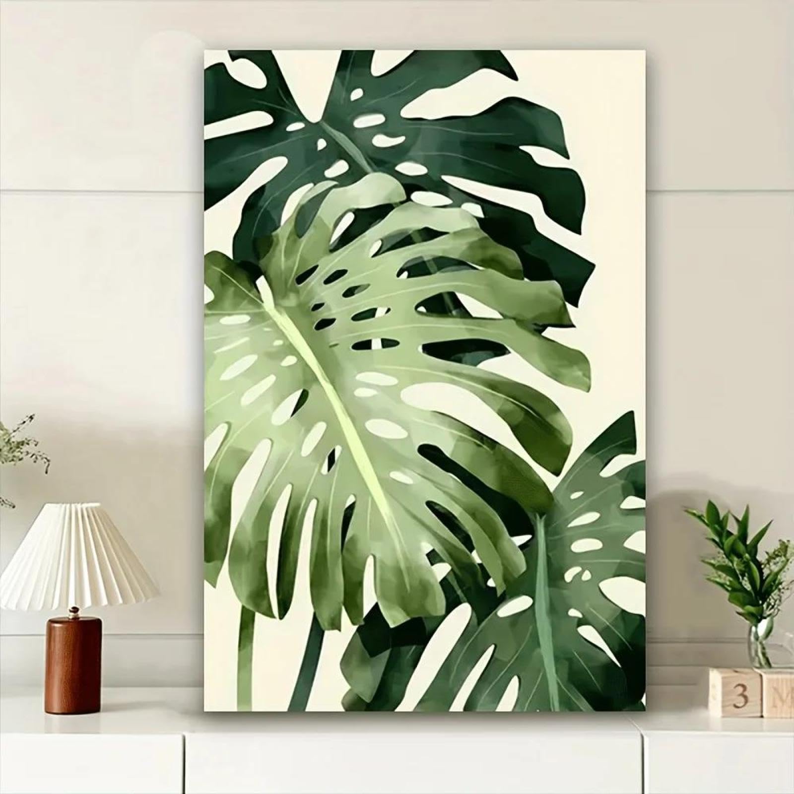 Baibexing Green Tropical Plant Monstera Leaf Canvas Painting Poster Prints Wall Art Picture For Living Room Home Decor 21X30Cm Unframed