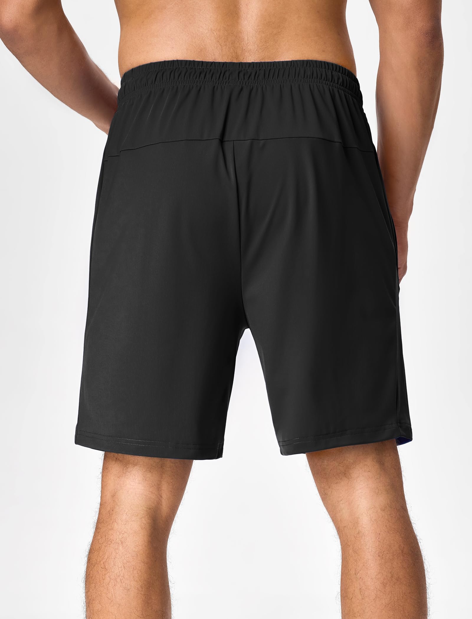 SILKWORLD Men's Quick Dry Running Athletic Shorts with Zipper Pockets 7 Inch Inseam Stretch Gym Workout Training Shorts for Men,Black,Large