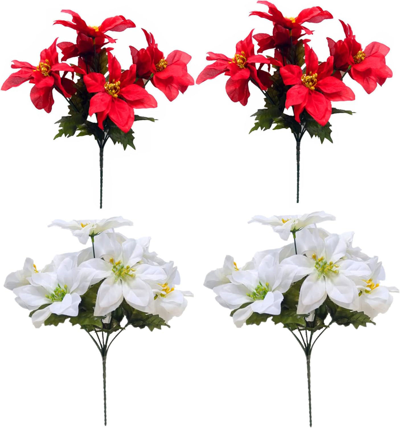 Bo Lala 4 Pieces Artificial Christmas Flowers Silk Poinsettia Flowers Fake Flowers