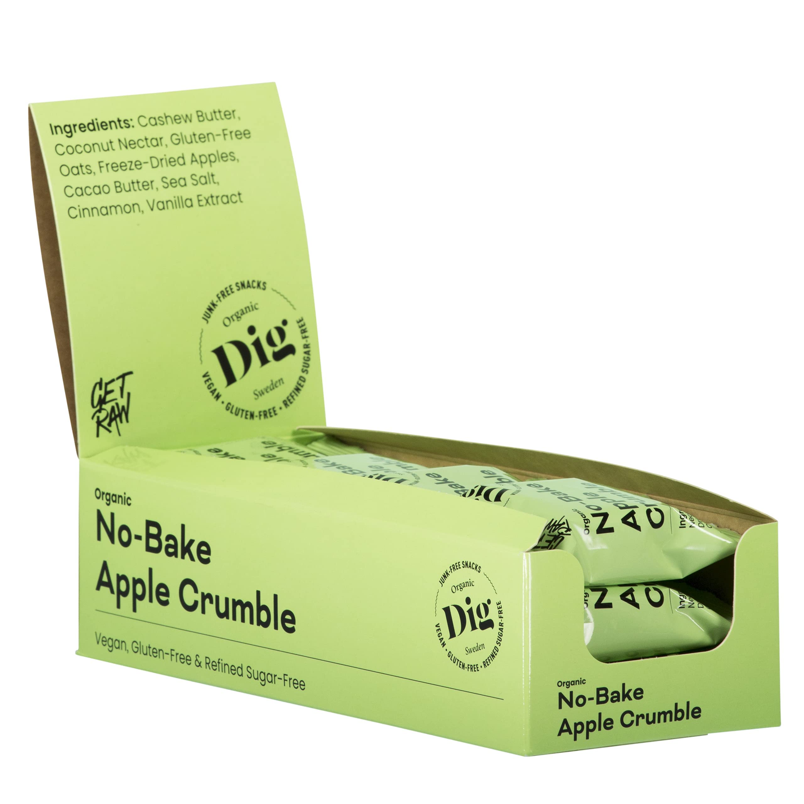 Dig Bio-Streuselkuchen Apfel – No-Bake Riegel mit Apfelgeschmack, Vegan & Glutenfrei, 12 x 35g
