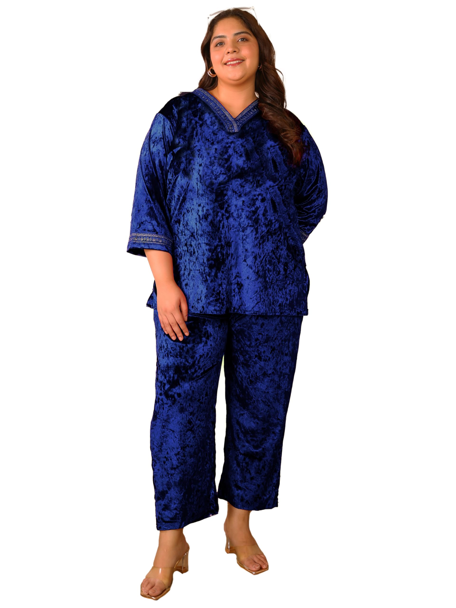 Women’s Plus Size Stretchable Velvet Embroidered Coord Set (XL to 7XL)-image-23