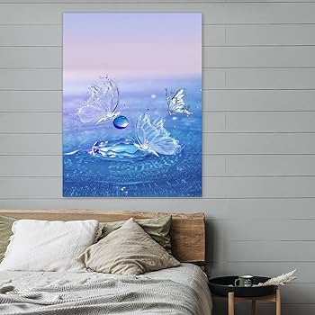 Amazon.co.jp: 絵画 3 匹の蝶が水の上を飛んでいますインテリア 絵画