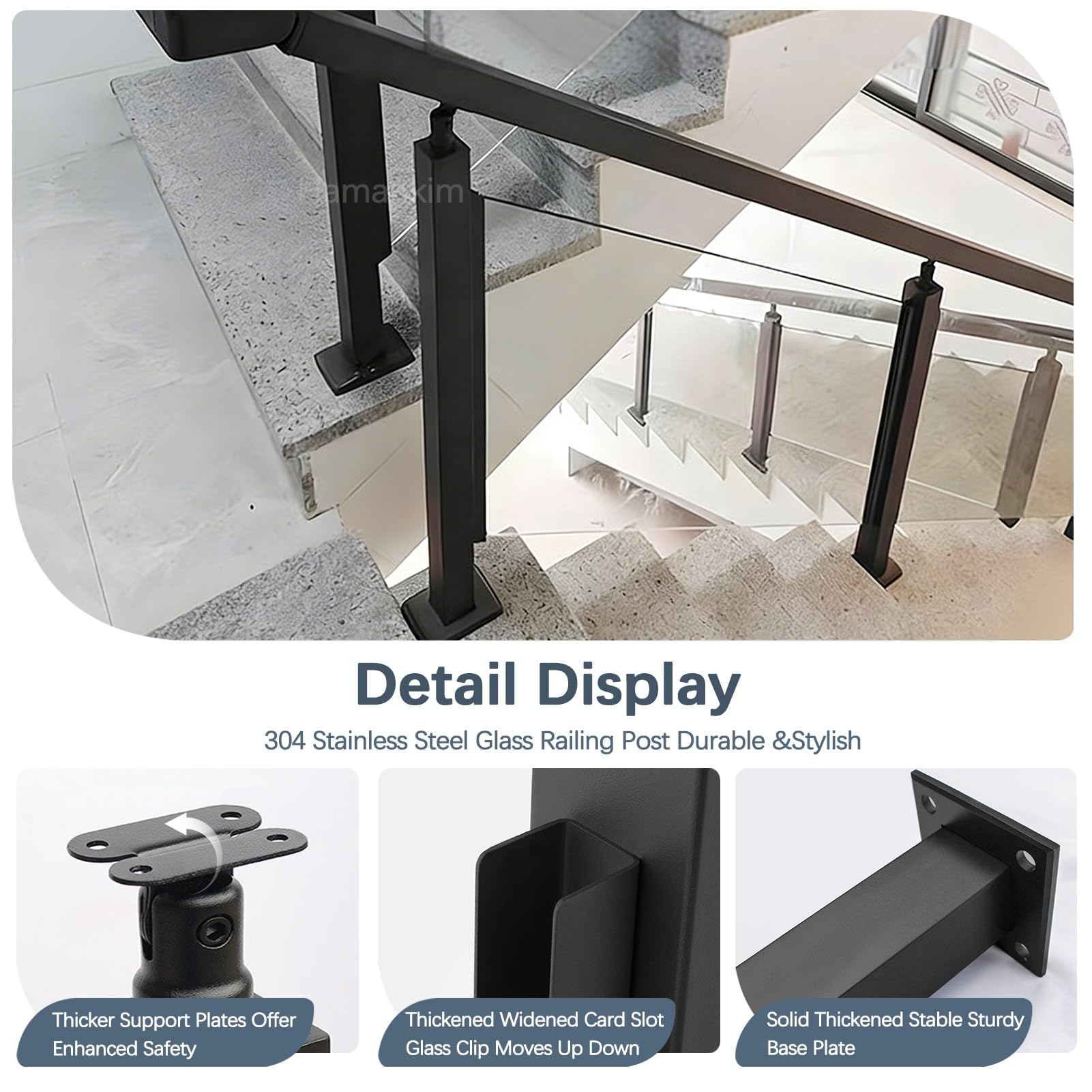 Palo per ringhiera in vetro sistema di balaustra con fessura esterna in acciaio inossidabile da 85/105cm per vetro da 15mm paletto quadrato per ringhiera per balcone scale(Mid Post,85cm(33.5in))